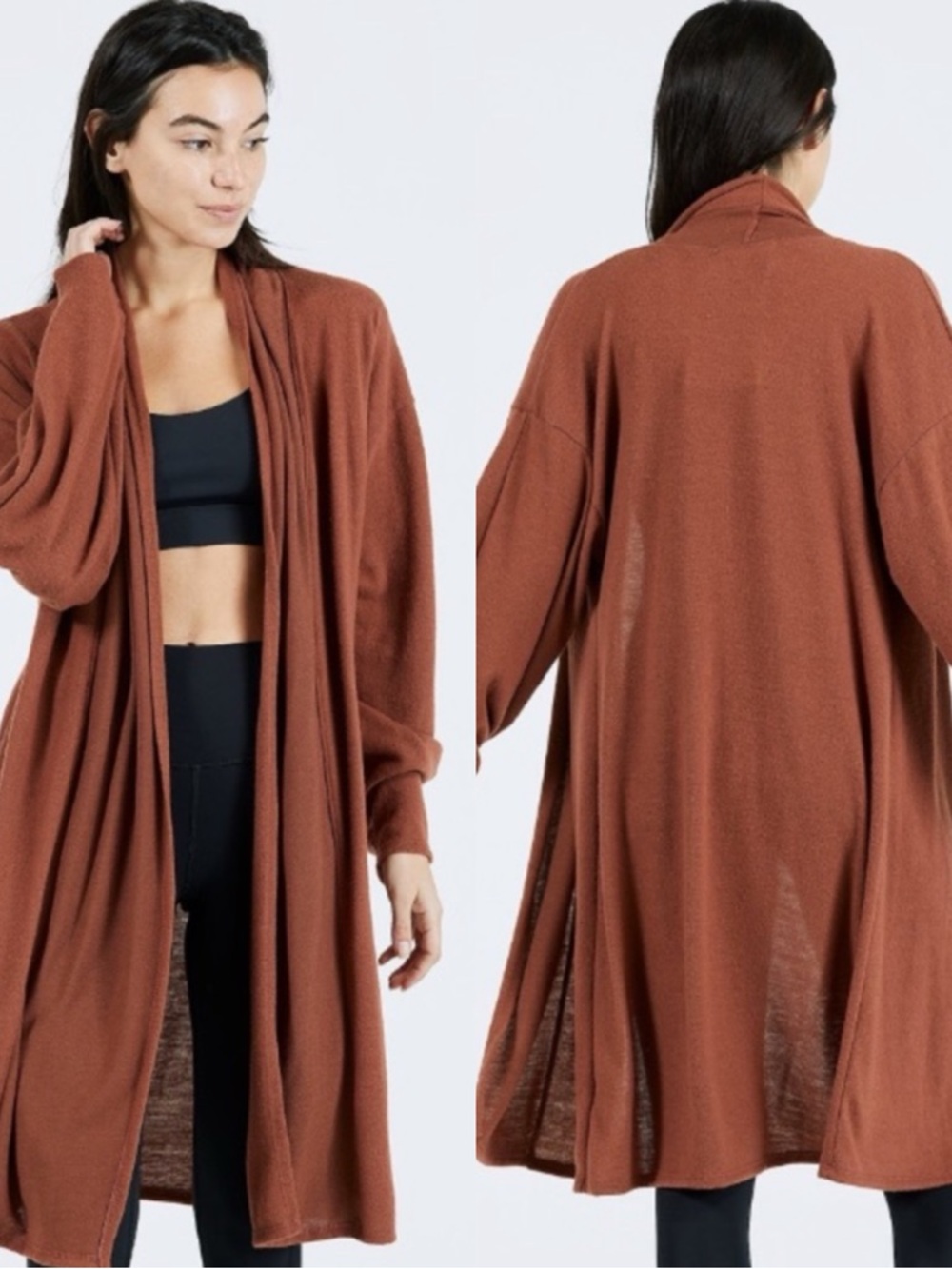JOAH BROWN Etoile Open Front Rust Knit Cardigan Sweater Duster
